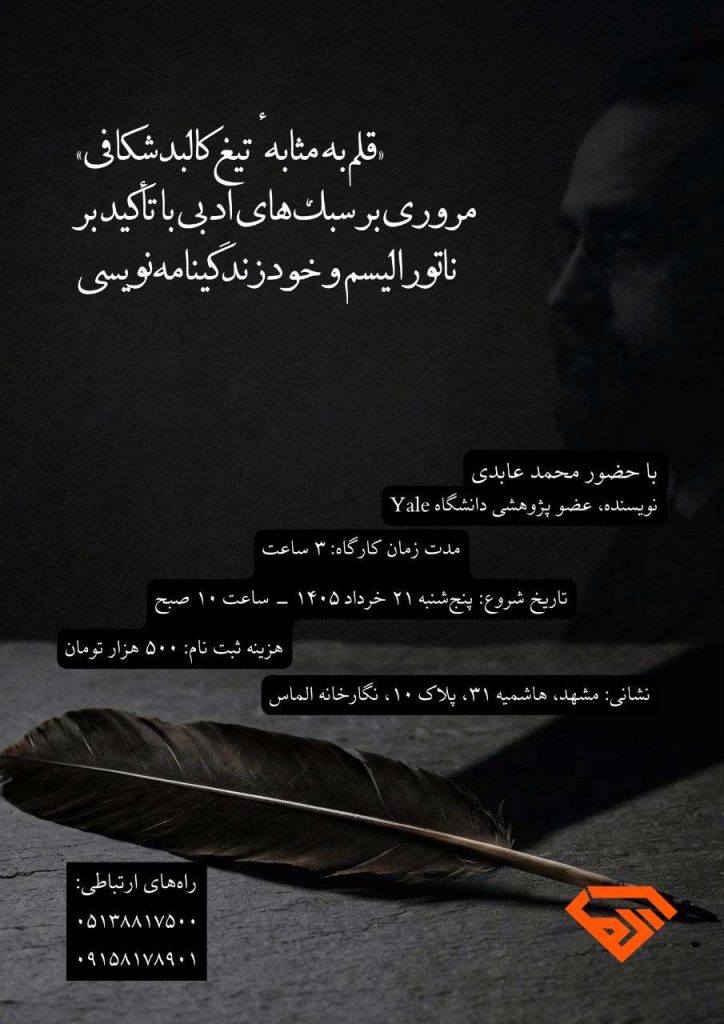 کارگاه ادبی «قلم به مثابه تیغ کالبدشکافی» با حضور محمد عابدی در گالری الماس مشهد
